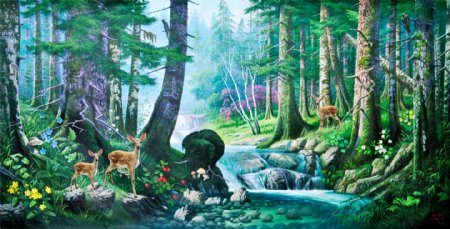 油画森林风景装饰画