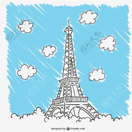 手绘巴黎铁塔矢量素材图片