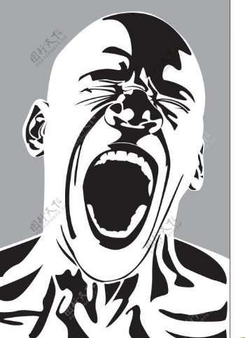 一个秃顶的非洲男性尖叫的插图