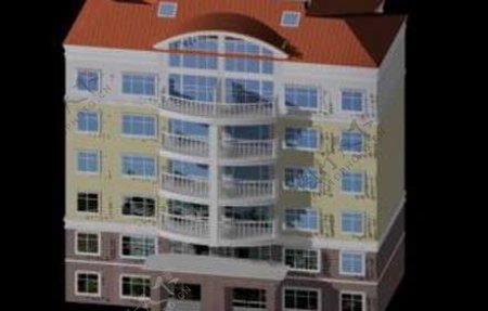现代对称式多层住宅3d建筑模型