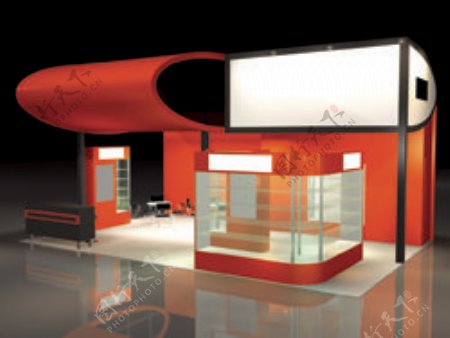 红色3D展厅效果图设计