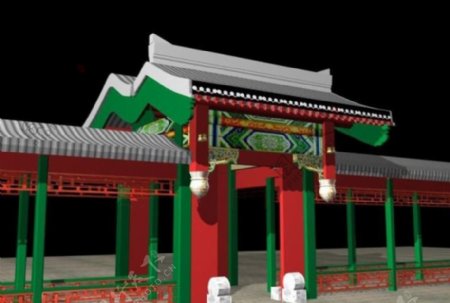 中国古代走廊模型素材