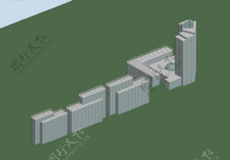 现代商务广场整体造型建筑3D模型图