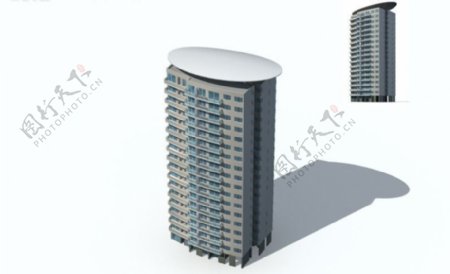 现代椭圆顶高层建筑3D模型图