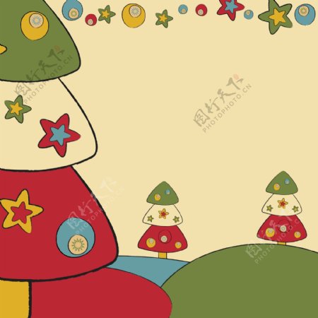 矢量素材卡通精美圣诞树背景