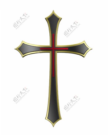 黑色与金色框架教的十字架的白色隔离