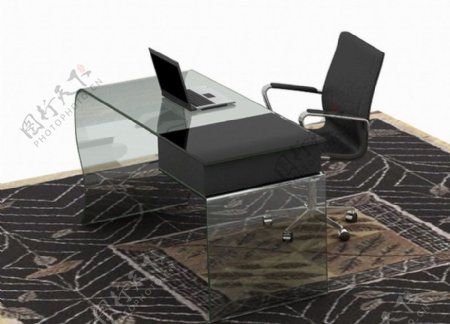 现代时尚玻璃办公桌椅模型