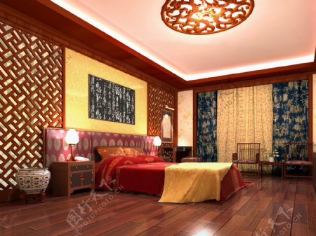 中式传统风格卧室效果图