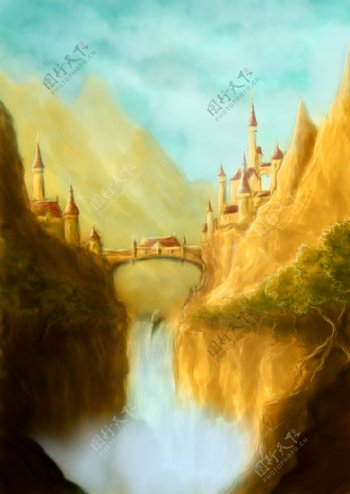 城堡瀑布图片