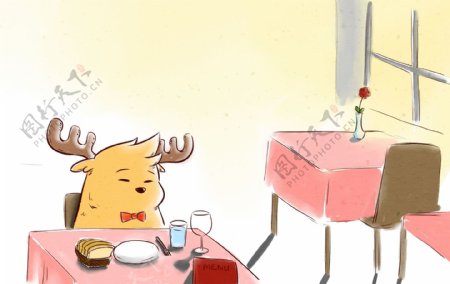 鹿小漫手绘插画午餐