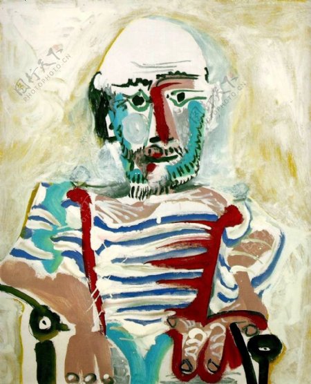 1965HommeassisAutoportrait西班牙画家巴勃罗毕加索抽象油画人物人体油画装饰画