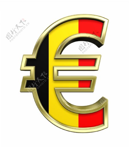 黄金的欧元符号与比利时国旗白色隔离