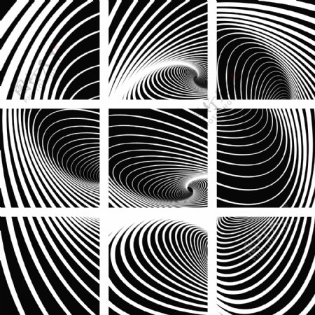 动态的黑色和白色的螺旋图案矢量素材01