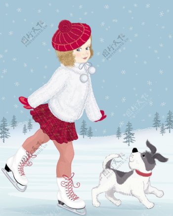 雪地溜冰的小女孩图片