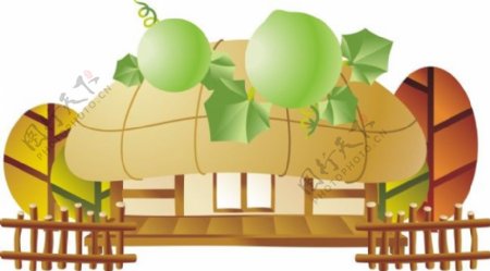 篱笆小屋韩国中秋节图标矢量图