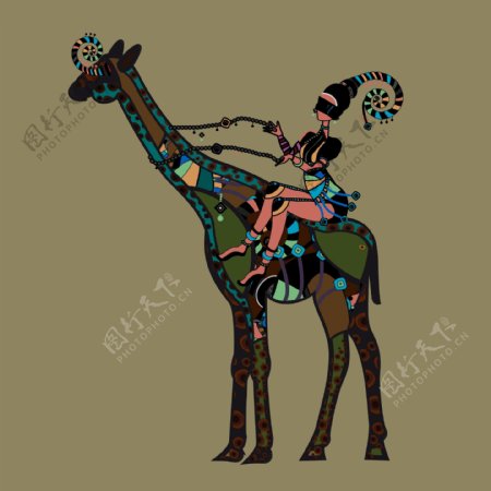 印花矢量图民族风动物骆驼人物免费素材
