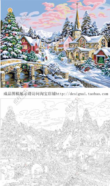 数字油画雪景图片