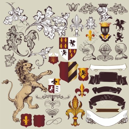 欧式花纹盾牌纹章狮子图片