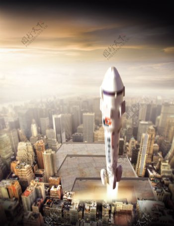 城市上空的火箭