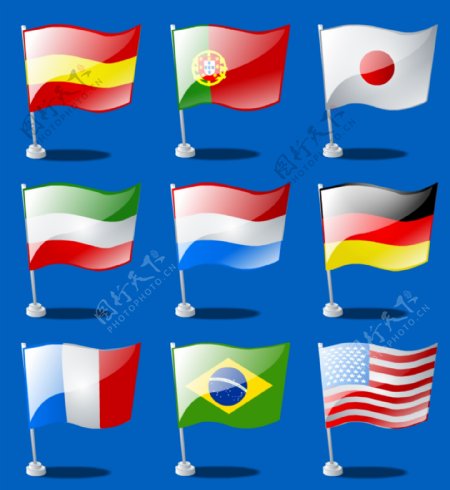 世界各国飘扬国旗图片
