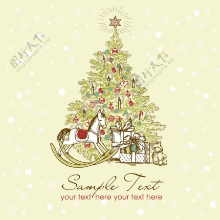 印花矢量图可爱卡通圣诞节圣诞树礼物免费素材