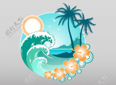 热带海岛度假的logo图形矢量