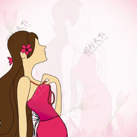 对花装饰的一个年轻女孩的插图背景