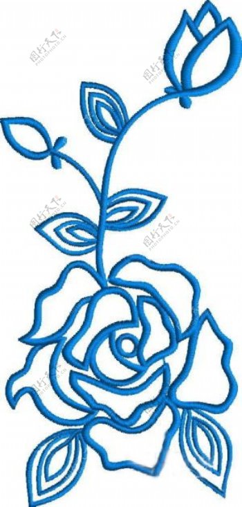 绣花花蓝色玫瑰花家纺免费素材