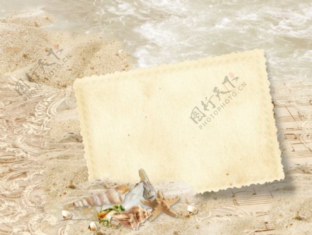 沙滩生物边框相框图片