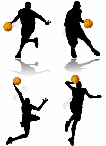 4个篮球运动动作人物剪影矢量素材