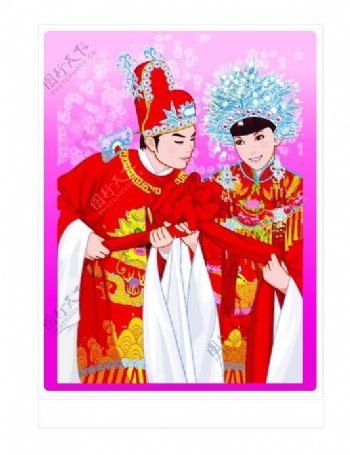 中国传统服饰新婚夫妇