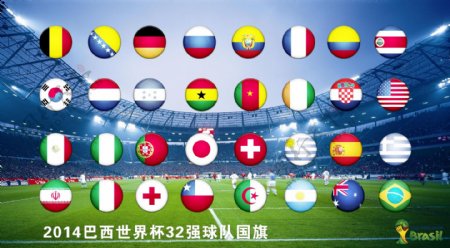 2014巴西世界杯32强球队圆形国旗