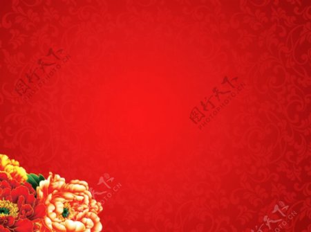 红色富贵牡丹新年幻灯片背景