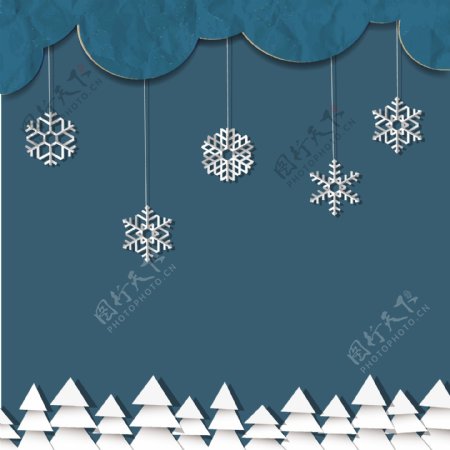 蓝色的背景纸雪花圣诞树