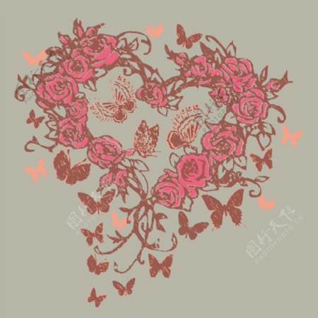 印花矢量图玫瑰花优雅植物花卉心形色彩免费素材