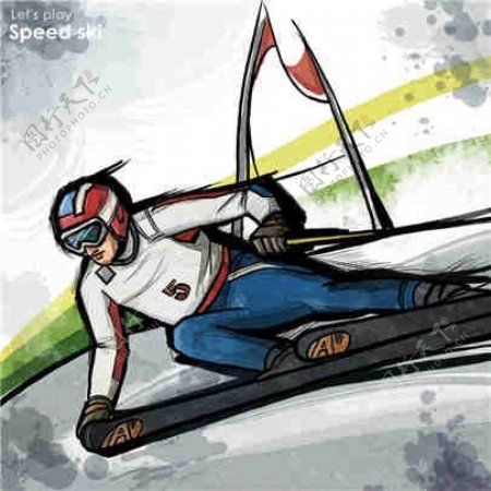 高清手绘滑雪运动素材