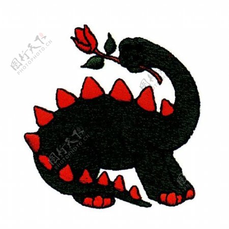 绣花动物色彩恐龙黑色免费素材
