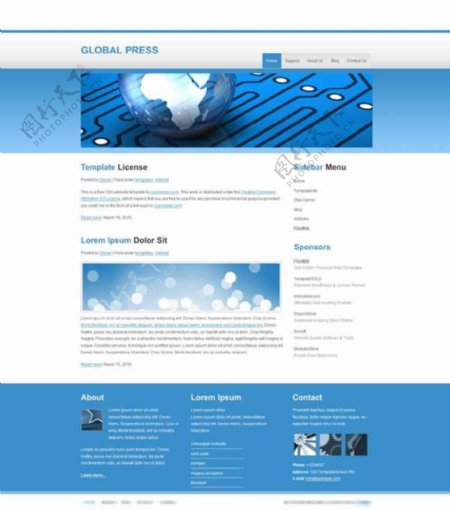 蓝色纯净欧美企业网站模板