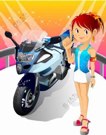 摩托车摩托车2大自行车的女孩