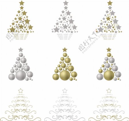 选择金和银白色背景上的程式化的圣诞树
