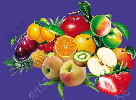 高清仿真水果PSD源文件草莓柠檬菠萝香蕉樱桃葡萄苹果美味水果PSD分层模板