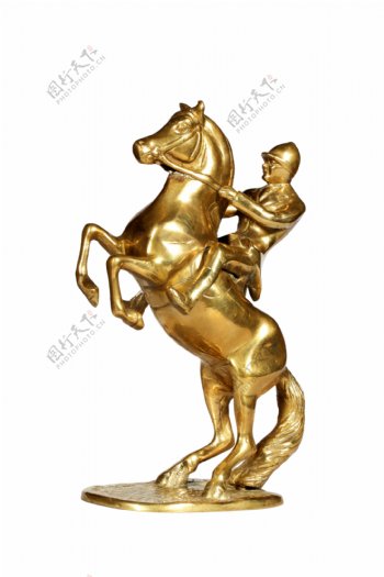 在一个赛马的骑师黄铜雕像