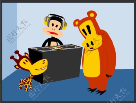 位图动物大嘴猴熊唱片机免费素材