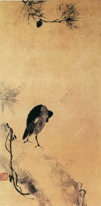 中国花鸟画名家法常书画真迹叭叭鸟图