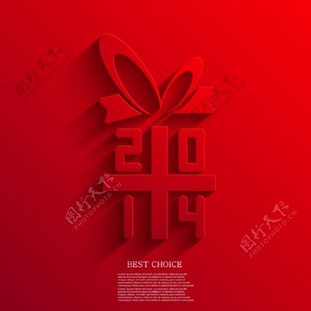2014新年快乐简单的红色蝴蝶结矢量