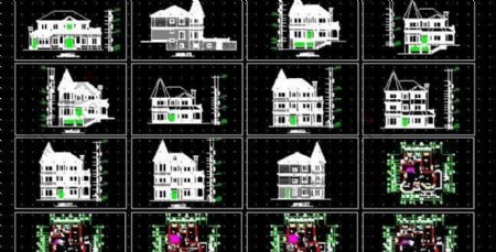 三层坡地形别墅设计施工图11x10