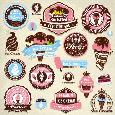 可爱的冰淇淋标签矢量素材