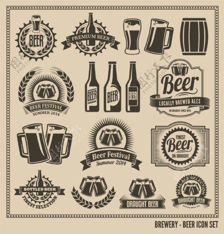 复古啤酒标签的图形集向量01