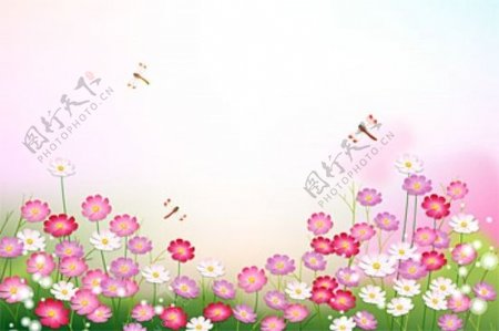 粉红花丛矢量素材