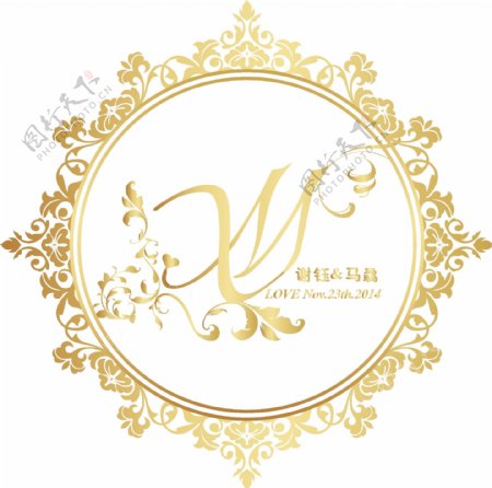 简约金色婚礼logo